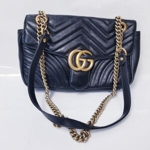 Gucci Quilted Black and Gold Chain Shoulder Bag